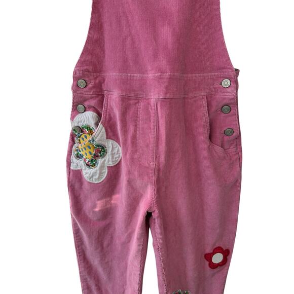 Boden Pink Corduroy Overalls Embroidered Flower Patches Kid Teen Size Age 13-14Y - Picture 4 of 16